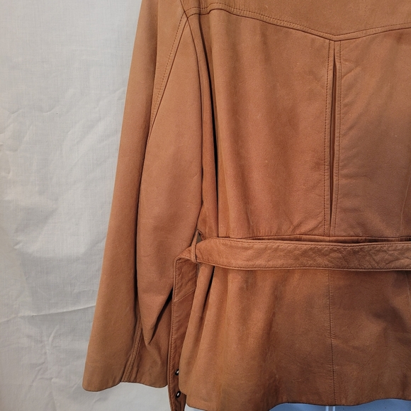 Georgetown Leather Design Tan Leather Jacket with Belt - Picture 9 of 14